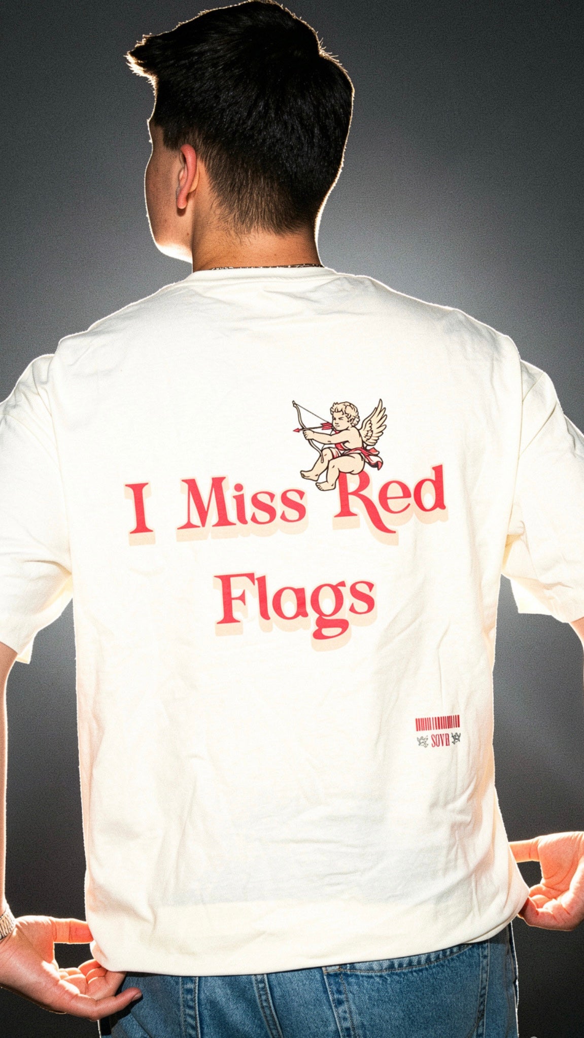 I MISS RED FLAGS OVERSIZE TEE EGRET